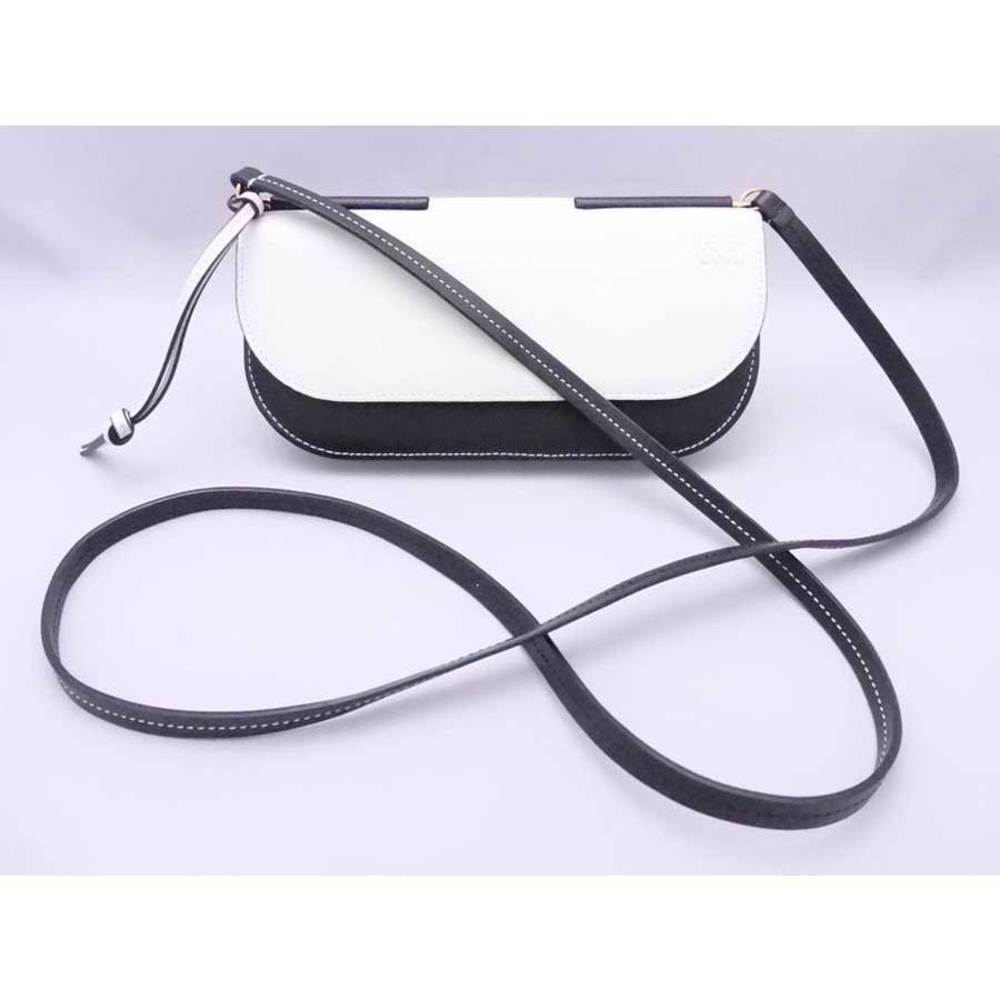 Loewe Gate Pochette Leather Shoulder Wallet Bag Black White